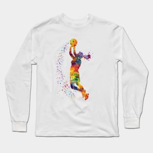 Girl Basketball Player Shooting Watercolor Long Sleeve T-Shirt